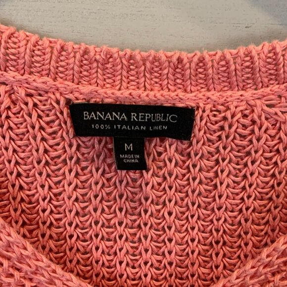 Banana Republic 100% Italian linen pink loose knit V-neck sweater size medium - Picture 2 of 8